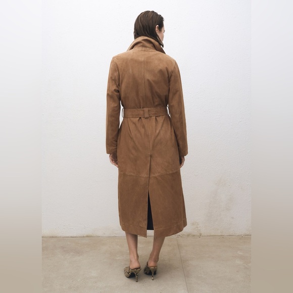 Mango 100% Genuine Suede Trench Coat New - Picture 8 of 9